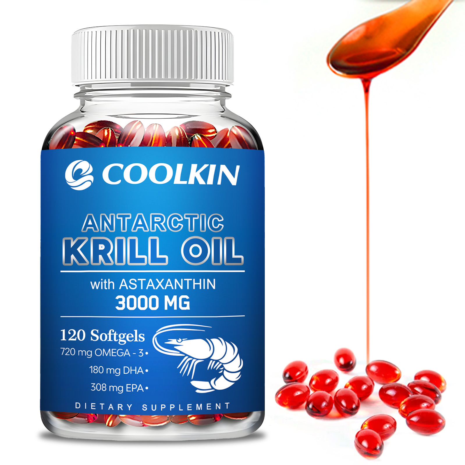 Krill Oil Supplement - Omega-3 EPA, DHA, astaksantin ve fosfolipitler-sürdürülebilir