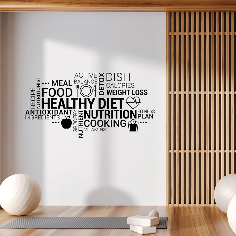 Nutrition Fitness And Health - İlham Verici Sağlıklı Yeme Vinil Duvar